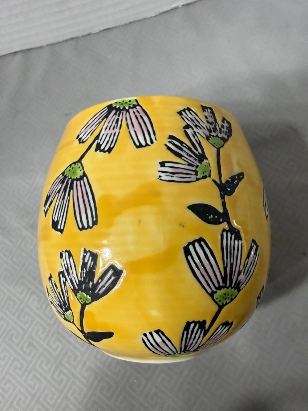 Vintage Potter’s Studio Boho Ceramic Mug Cup Yellow Floral Pattern Hand Painted